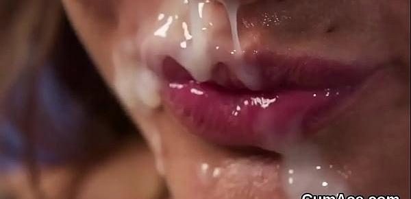  Nasty doll gets jizz load on her face swallowing all the sperm